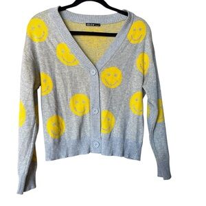 Gray Cardigan with Yellow Smiley Faces